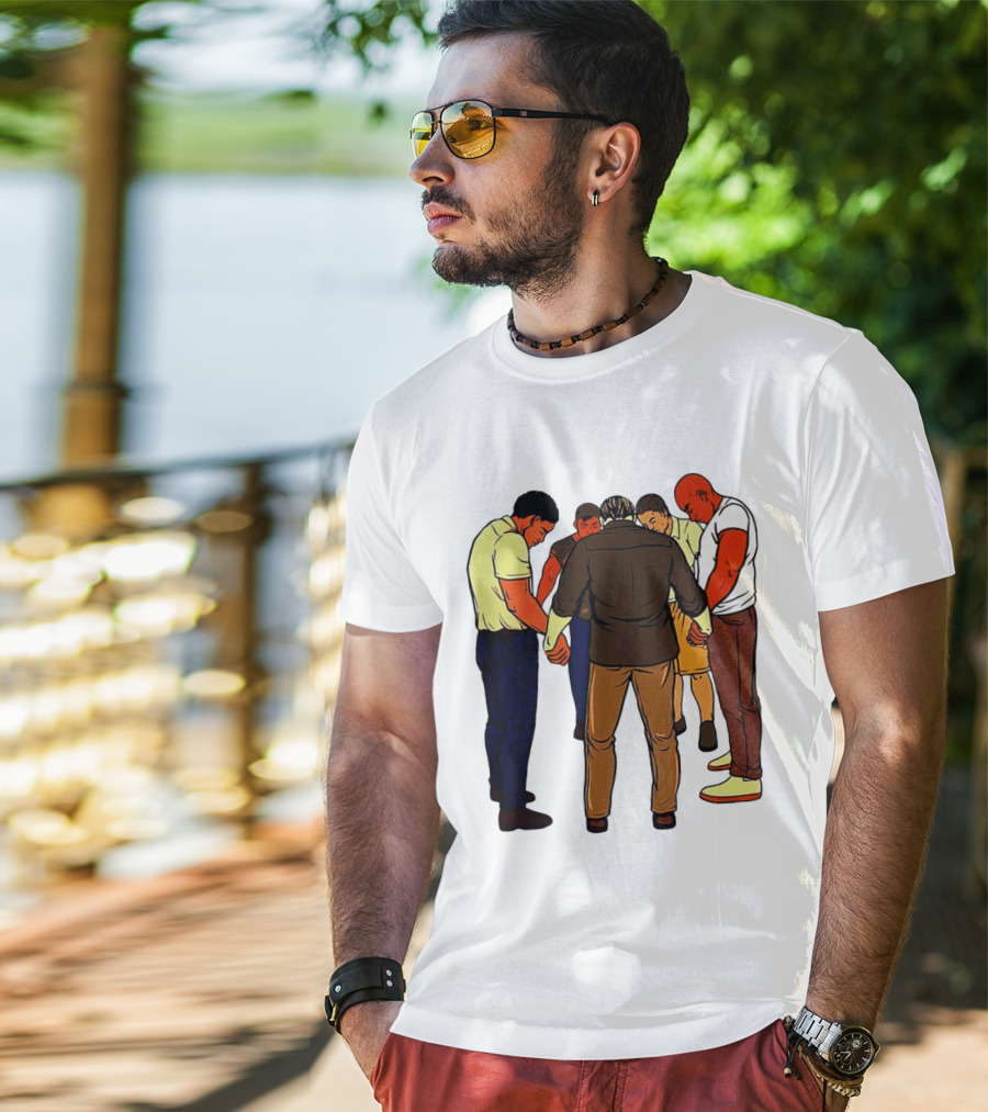 Black Men Praying In Circle Together T-Shirt