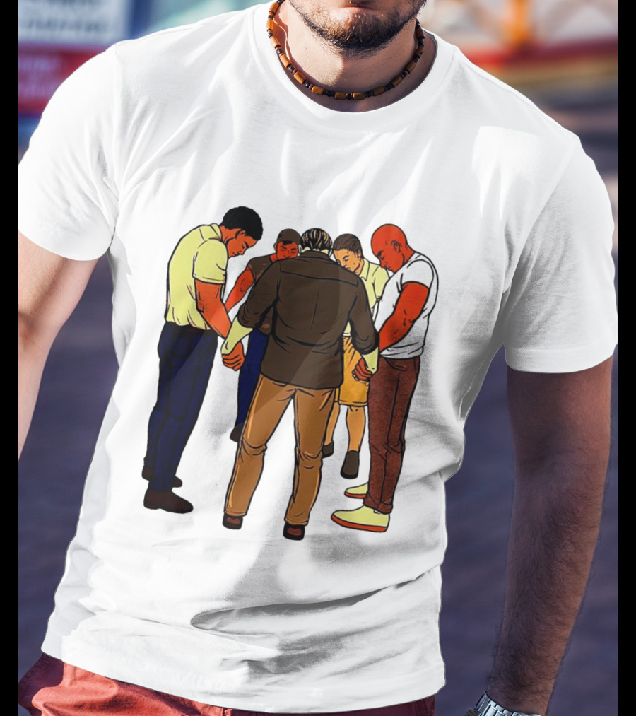 Black Men Praying In Circle Together T-Shirt