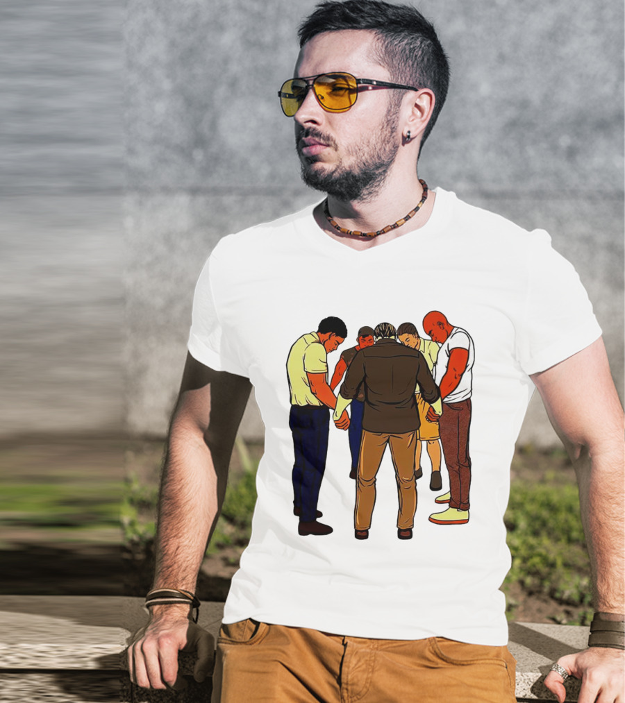 Black Men Praying In Circle Together T-Shirt