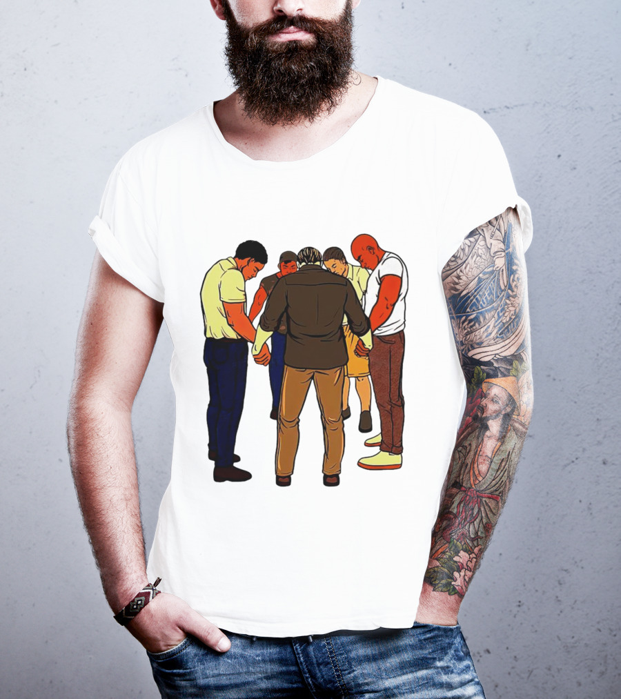 Black Men Praying In Circle Together T-Shirt