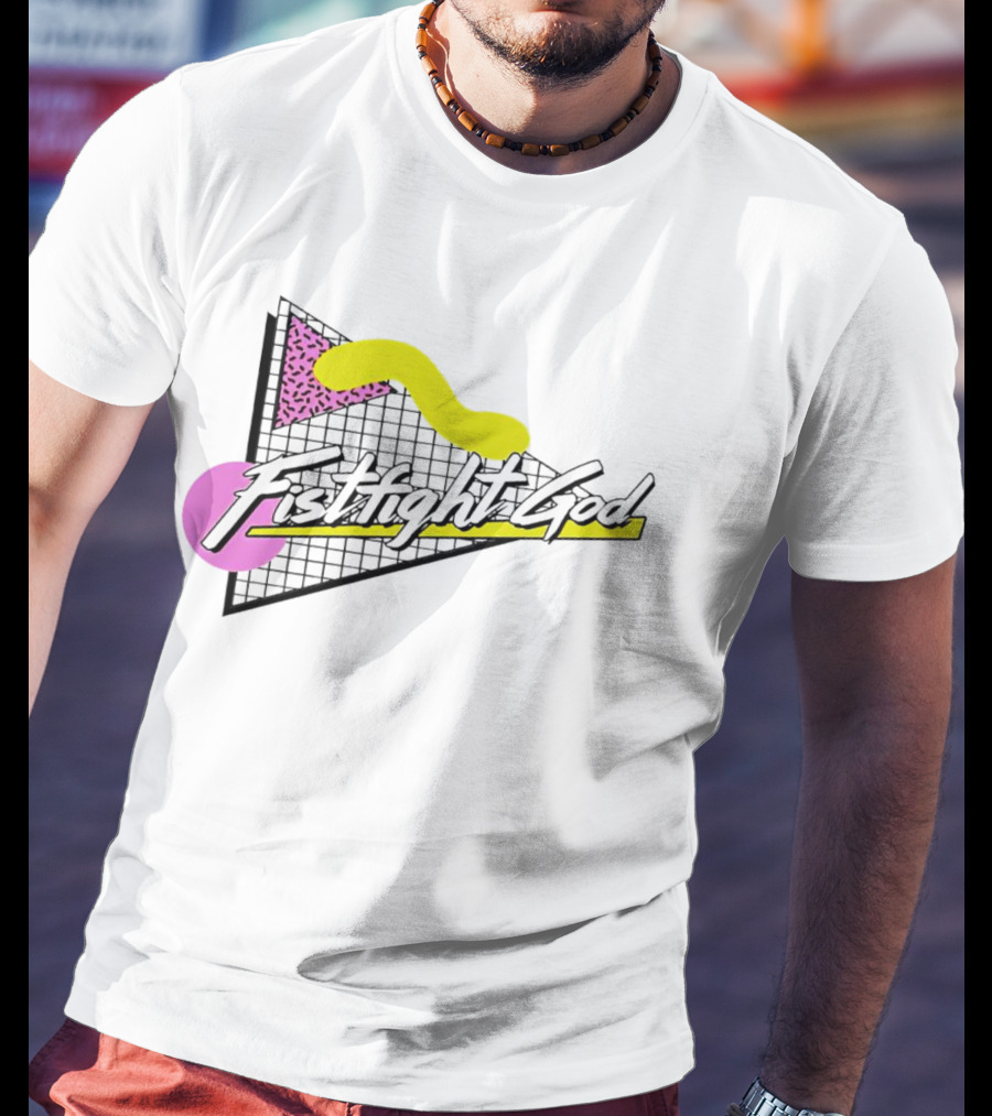 Fistfight God 80s Retro Wave Style Triangles Circles Grid T-Shirt