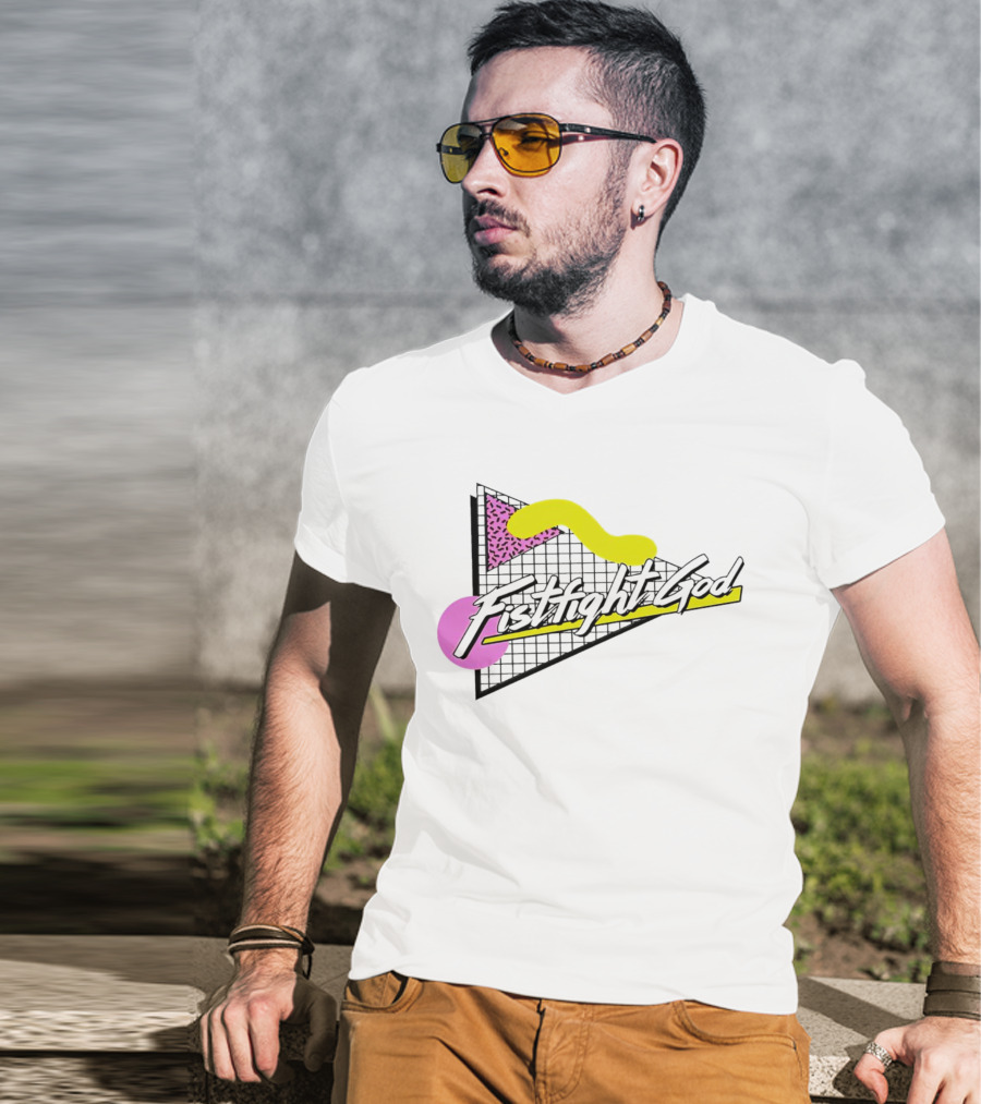 Fistfight God 80s Retro Wave Style Triangles Circles Grid T-Shirt