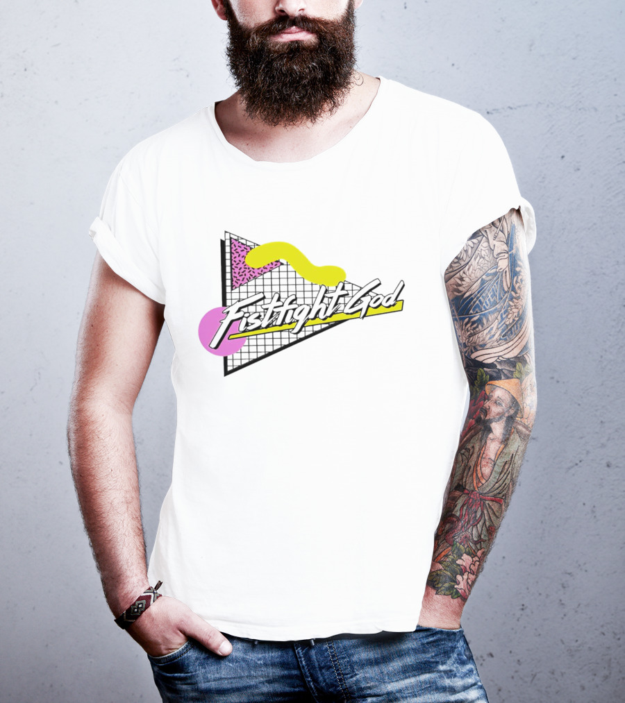 Fistfight God 80s Retro Wave Style Triangles Circles Grid T-Shirt