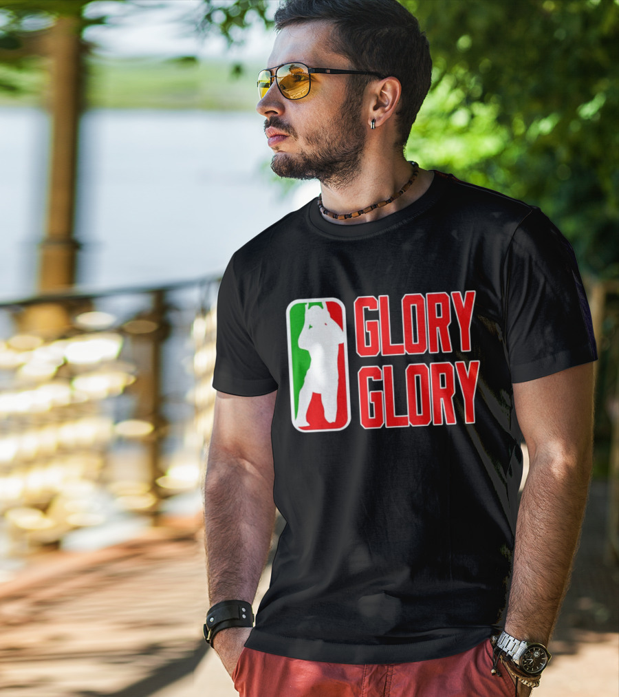 GLORY GLORY Soccer Trophy Celebration Silhouette Mexican Flag Colors T-Shirt
