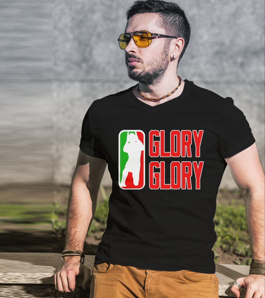 GLORY GLORY Soccer Trophy Celebration Silhouette Mexican Flag Colors T-Shirt