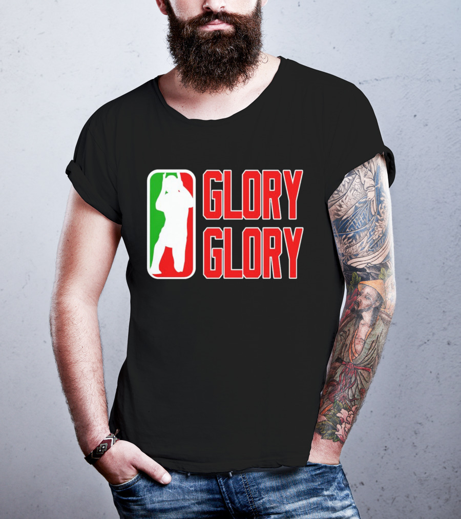 GLORY GLORY Soccer Trophy Celebration Silhouette Mexican Flag Colors T-Shirt