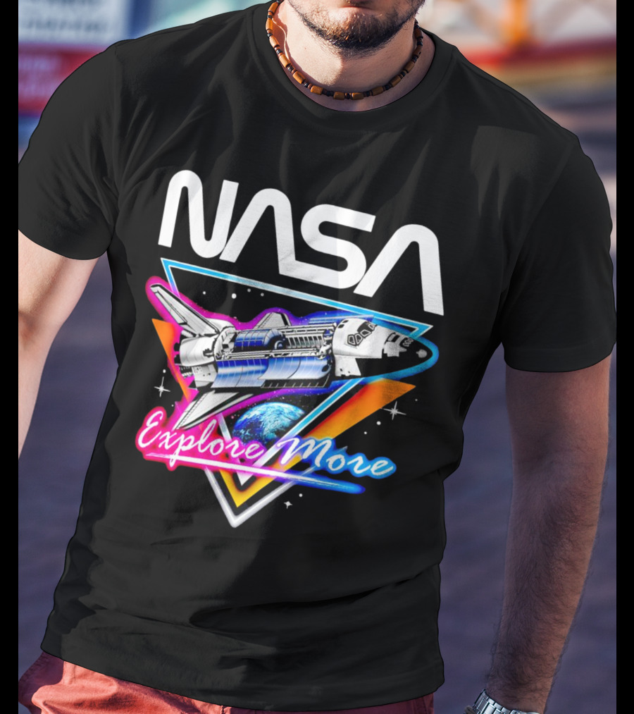 NASA Neon Glow Space Shuttle Explore More T-Shirt