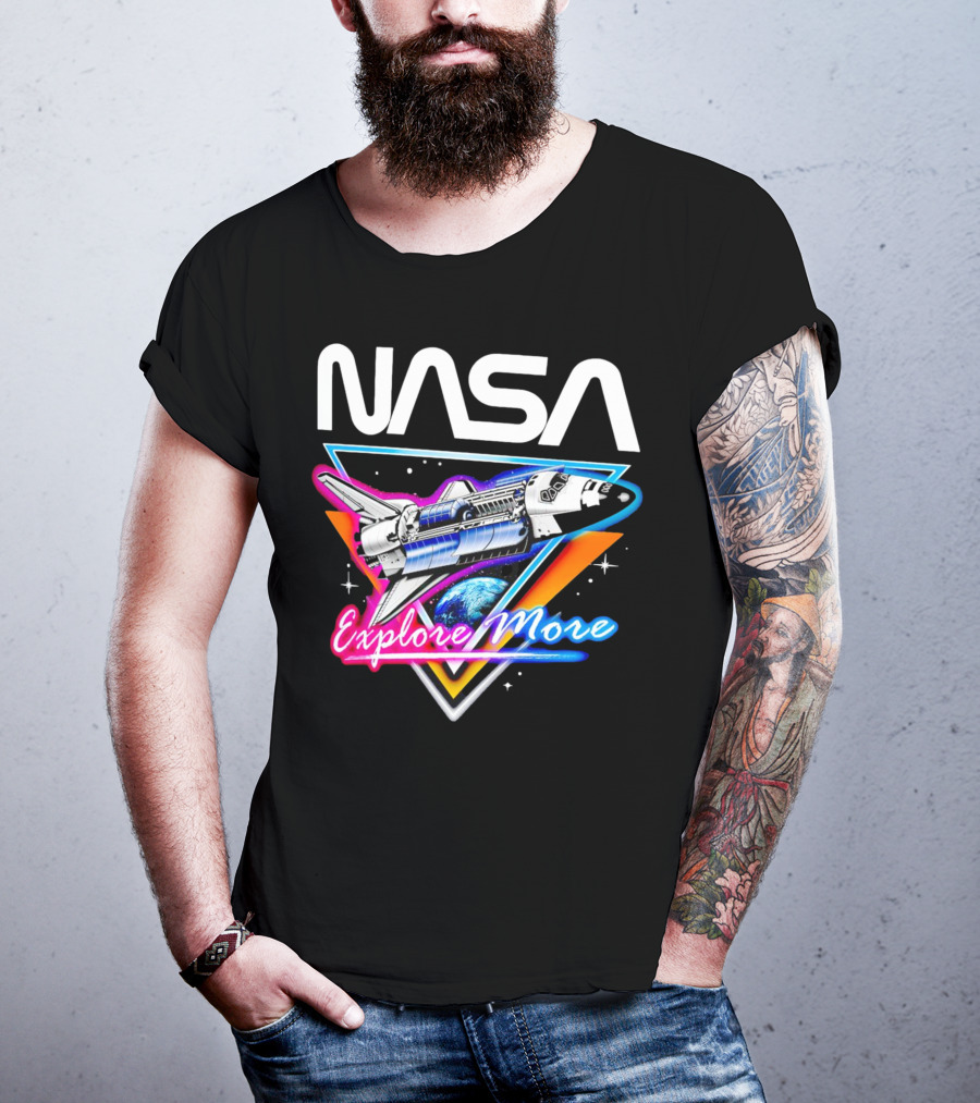 NASA Neon Glow Space Shuttle Explore More T-Shirt
