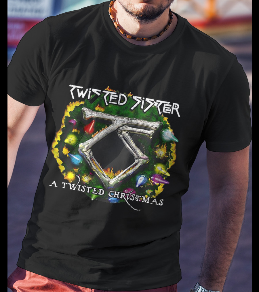 Twisted Sister A Twisted Christmas Holiday Wreath With Bones And Ornaments T-Shirt