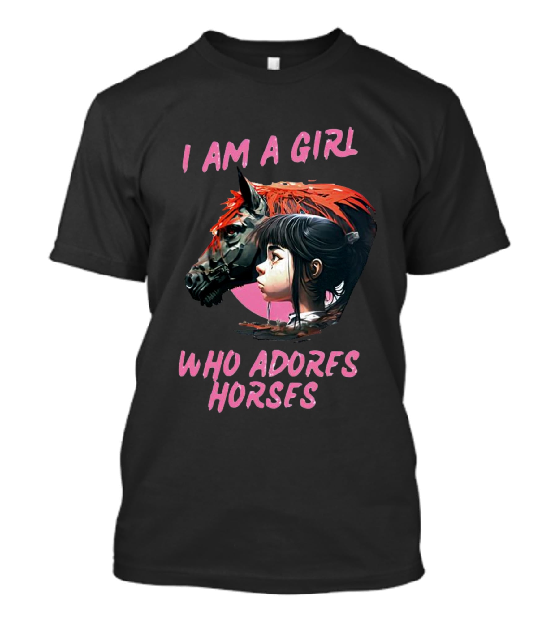 I Am A Girl Who Adores Horses Portrait With Horse And Girl T-Shirt