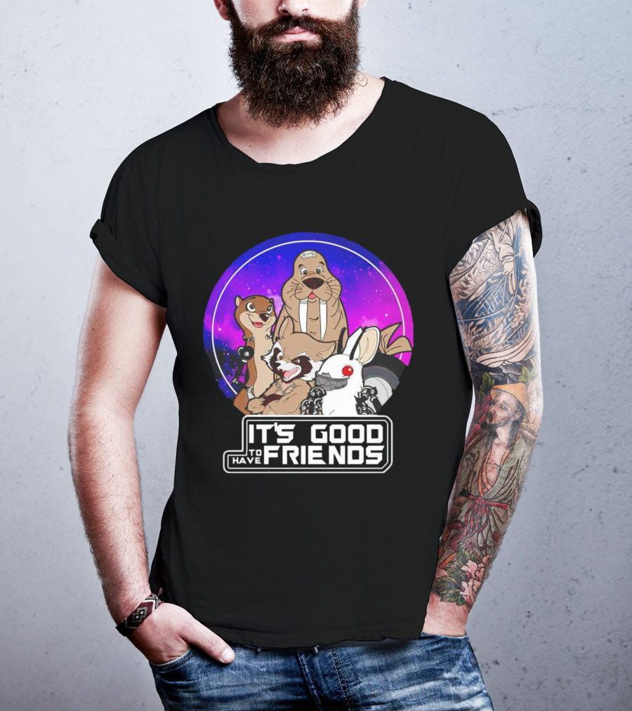 It's Good To Have Friends Rocket Rabbit Space Circle T-Shirt