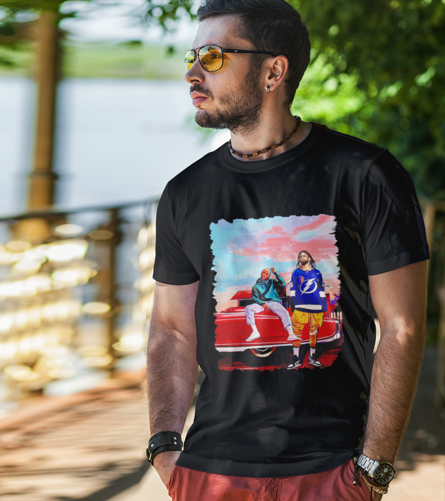 J Cole And Kendrick Lamar Concert With Retro Car And Tampa Bay Lightning Jersey T-Shirt