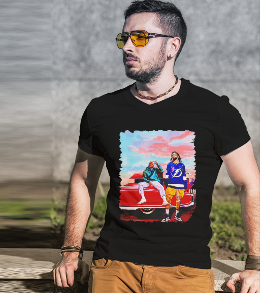 J Cole And Kendrick Lamar Concert With Retro Car And Tampa Bay Lightning Jersey T-Shirt
