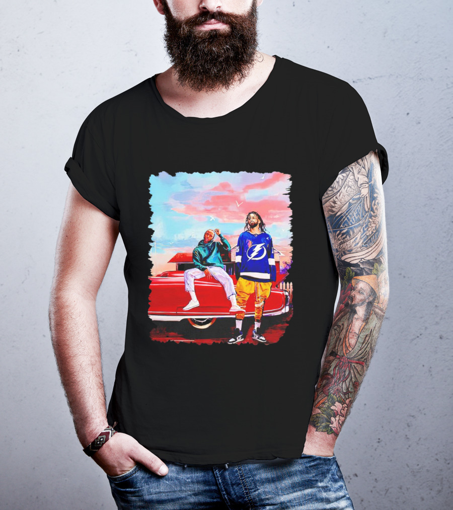 J Cole And Kendrick Lamar Concert With Retro Car And Tampa Bay Lightning Jersey T-Shirt