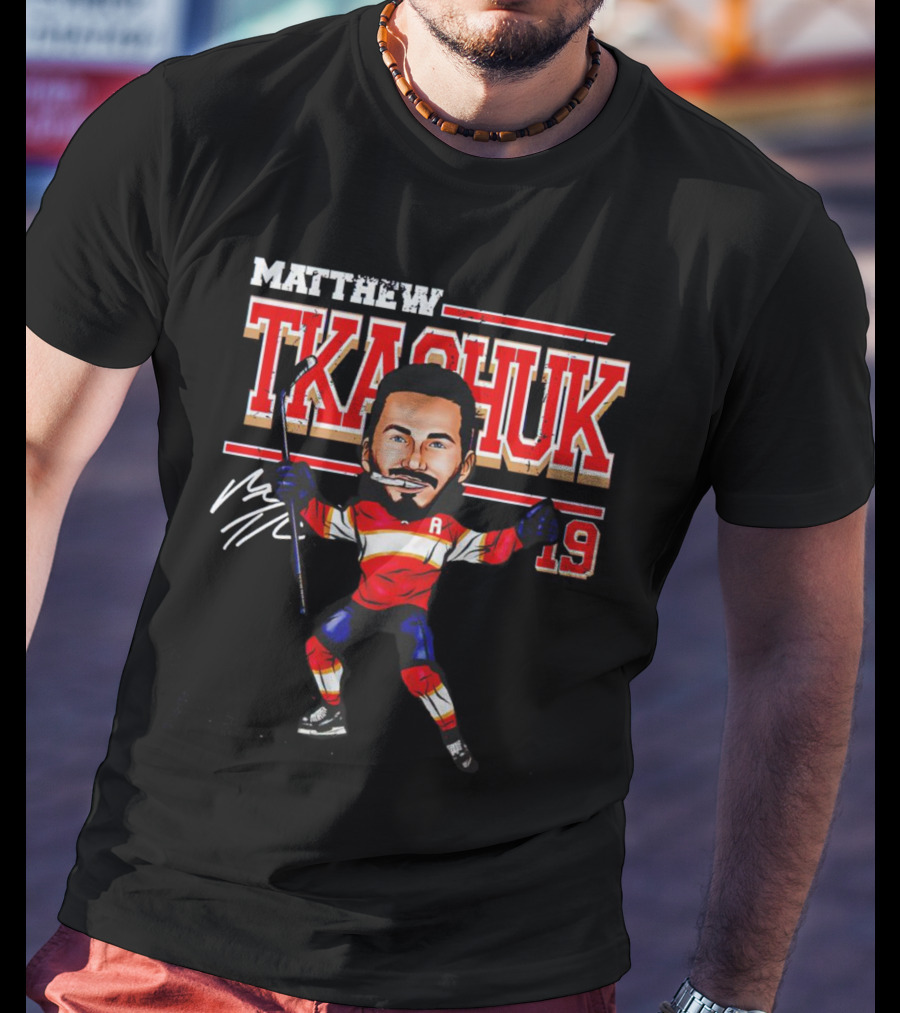 Matthew Tkachuk Florida Panthers Number 19 Cartoon Signature T-Shirt