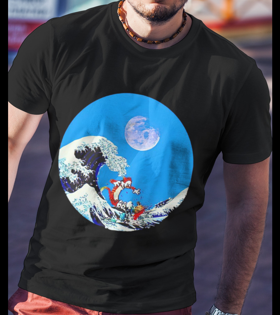 Calvin And Hobbes Lovers Great Wave Moon Adventure T-Shirt