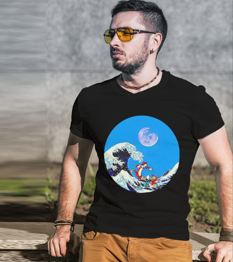 Calvin And Hobbes Lovers Great Wave Moon Adventure T-Shirt