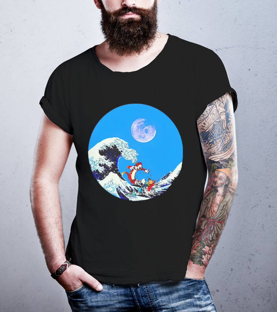 Calvin And Hobbes Lovers Great Wave Moon Adventure T-Shirt
