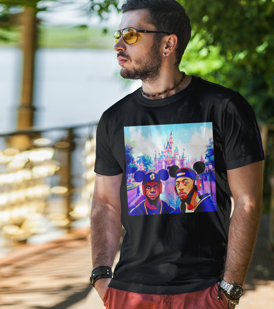 Lebron James And Anthony Davis Disneyland Mickey Mouse Ear Headphones Lakers Basketball Fun T-Shirt