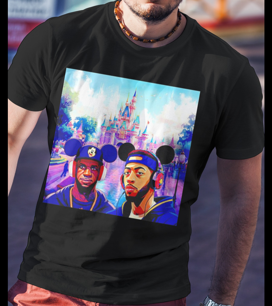 Lebron James And Anthony Davis Disneyland Mickey Mouse Ear Headphones Lakers Basketball Fun T-Shirt