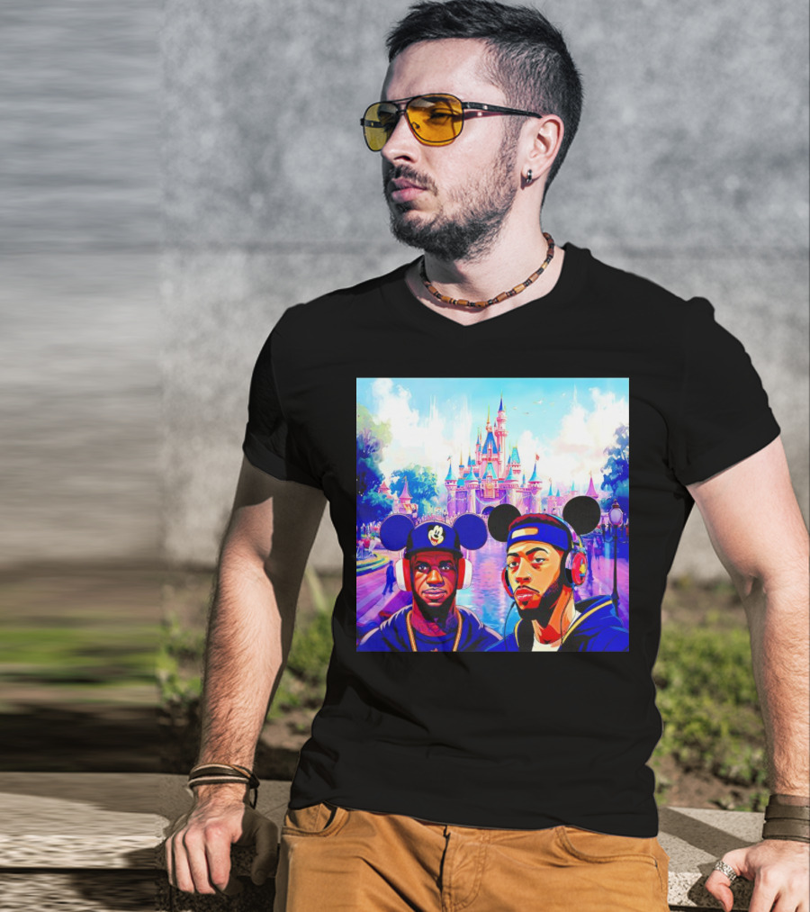 Lebron James And Anthony Davis Disneyland Mickey Mouse Ear Headphones Lakers Basketball Fun T-Shirt