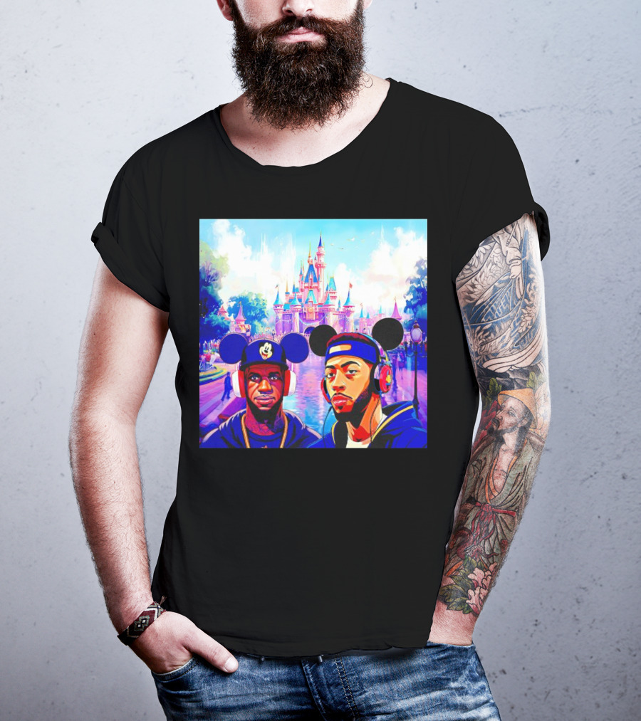 Lebron James And Anthony Davis Disneyland Mickey Mouse Ear Headphones Lakers Basketball Fun T-Shirt