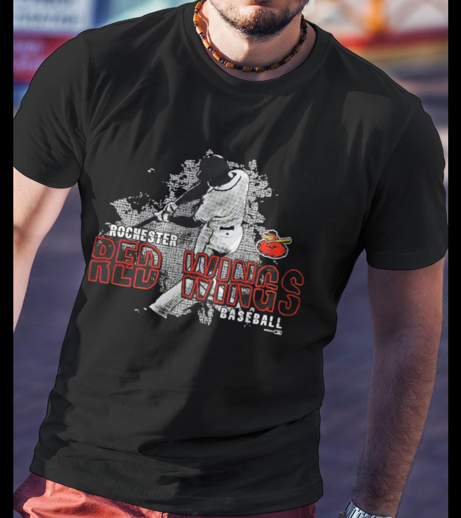 Rochester Red Wings Baseball Player Swinging With Red Wings T-Shirt