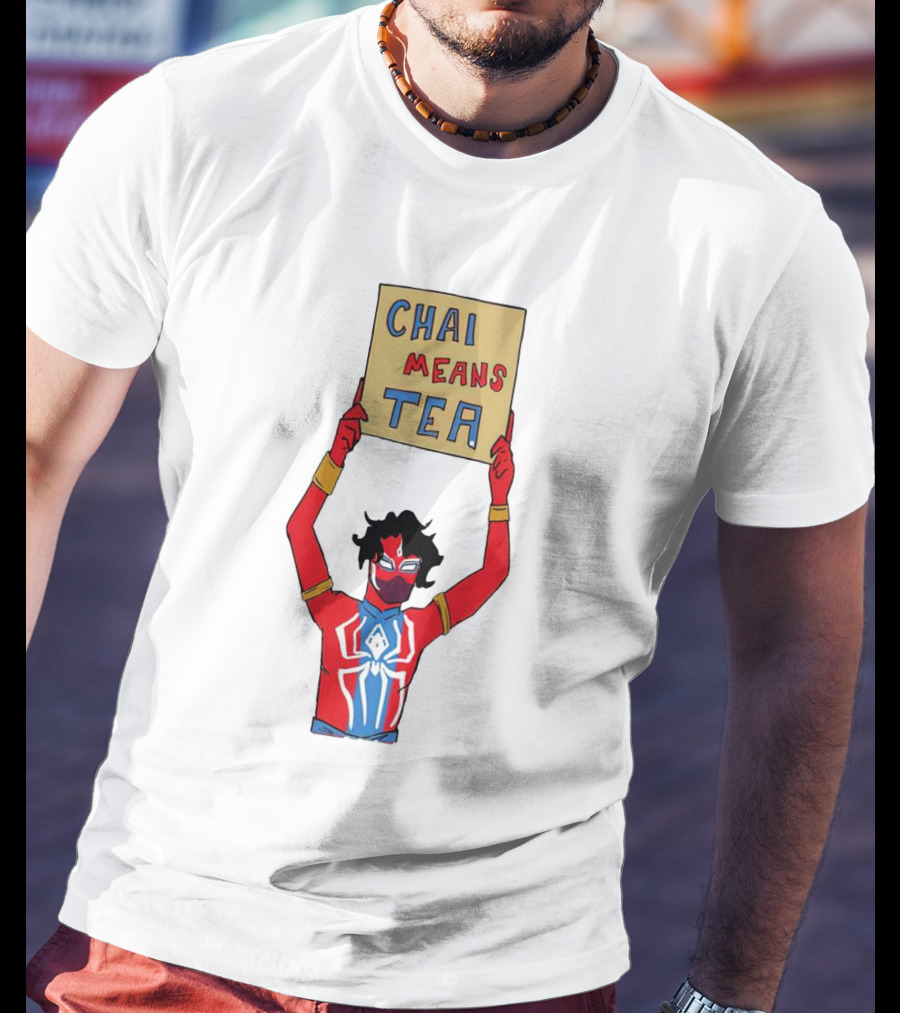 CHAI MEANS TEA Red And Blue Superhero T-Shirt
