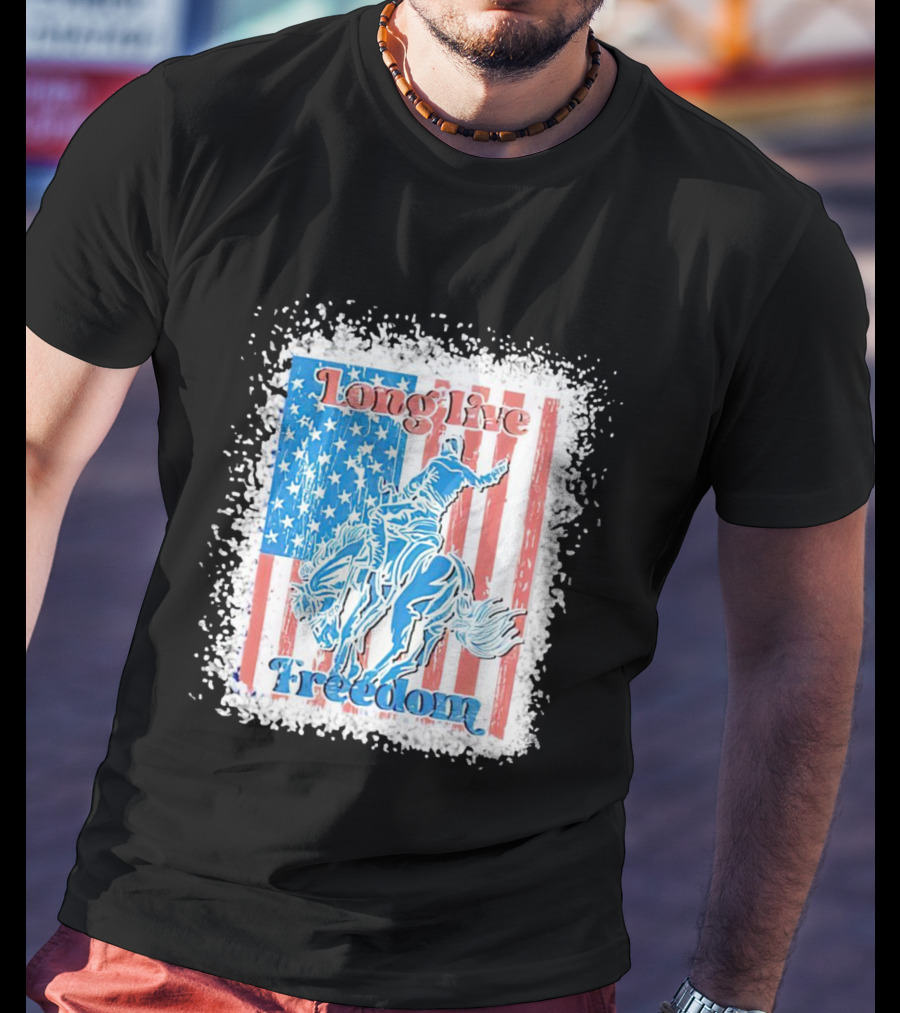 Long Live Freedom America Flag Cowboy And Horse T-Shirt