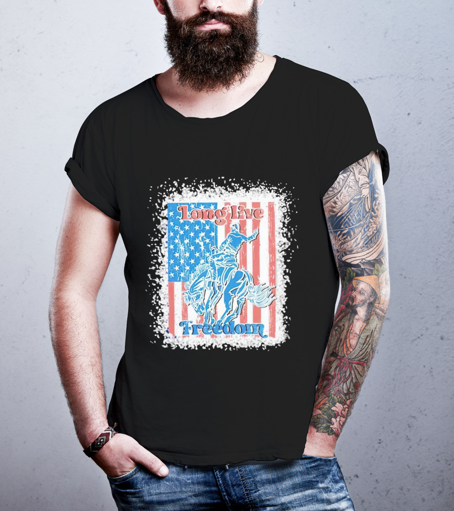 Long Live Freedom America Flag Cowboy And Horse T-Shirt