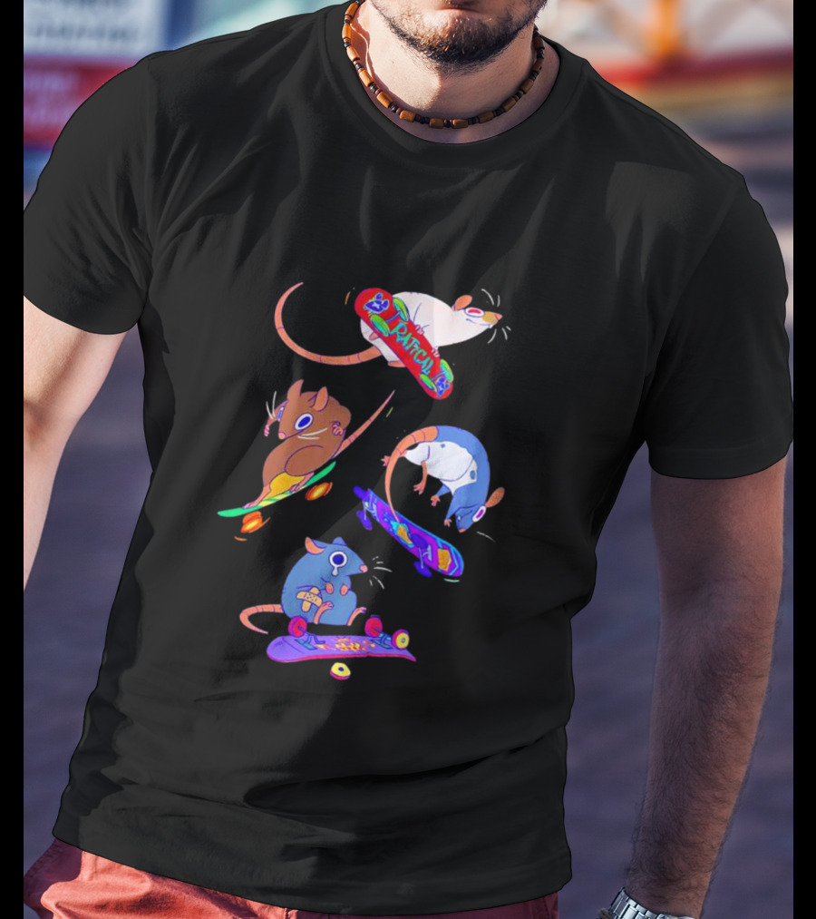 Skateboarding Ratical Rat Colorful Tricks T-Shirt