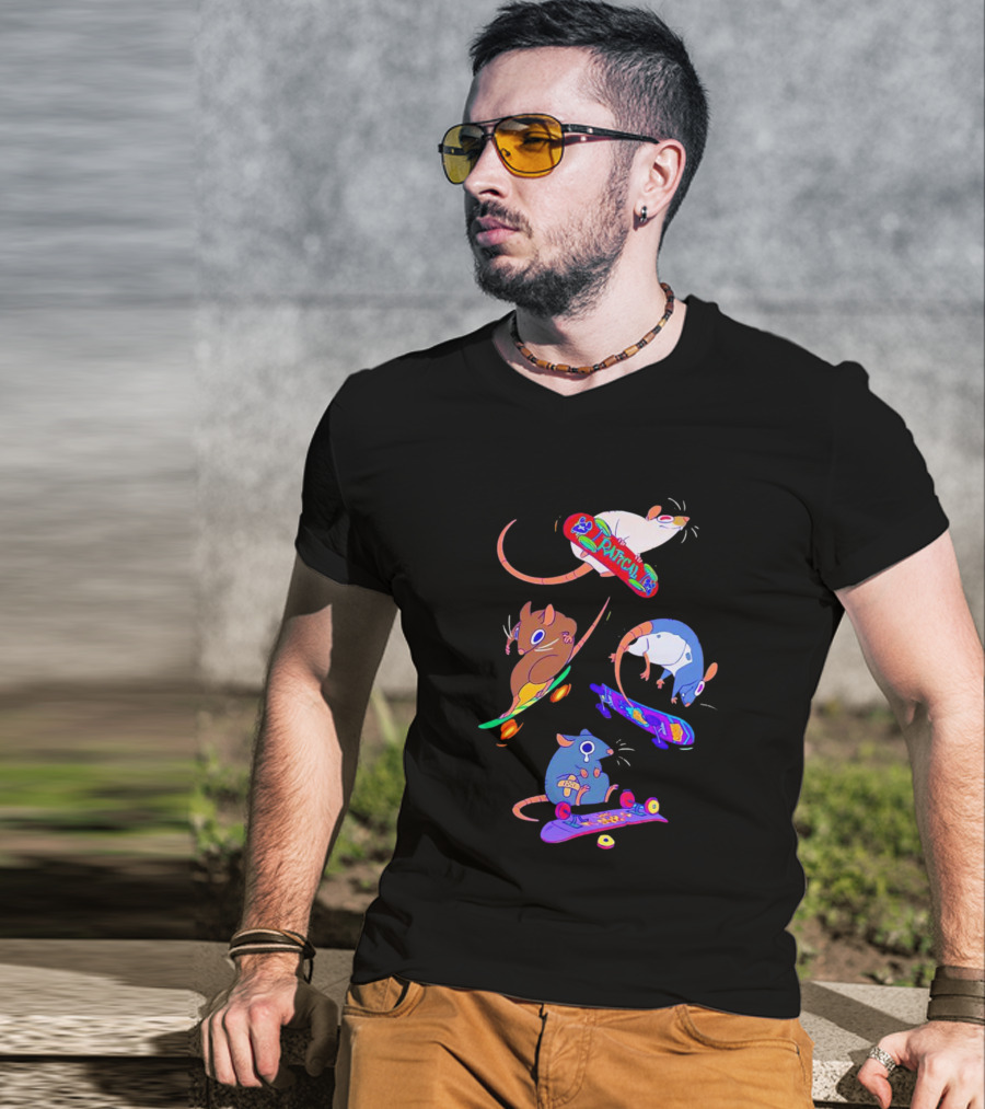 Skateboarding Ratical Rat Colorful Tricks T-Shirt