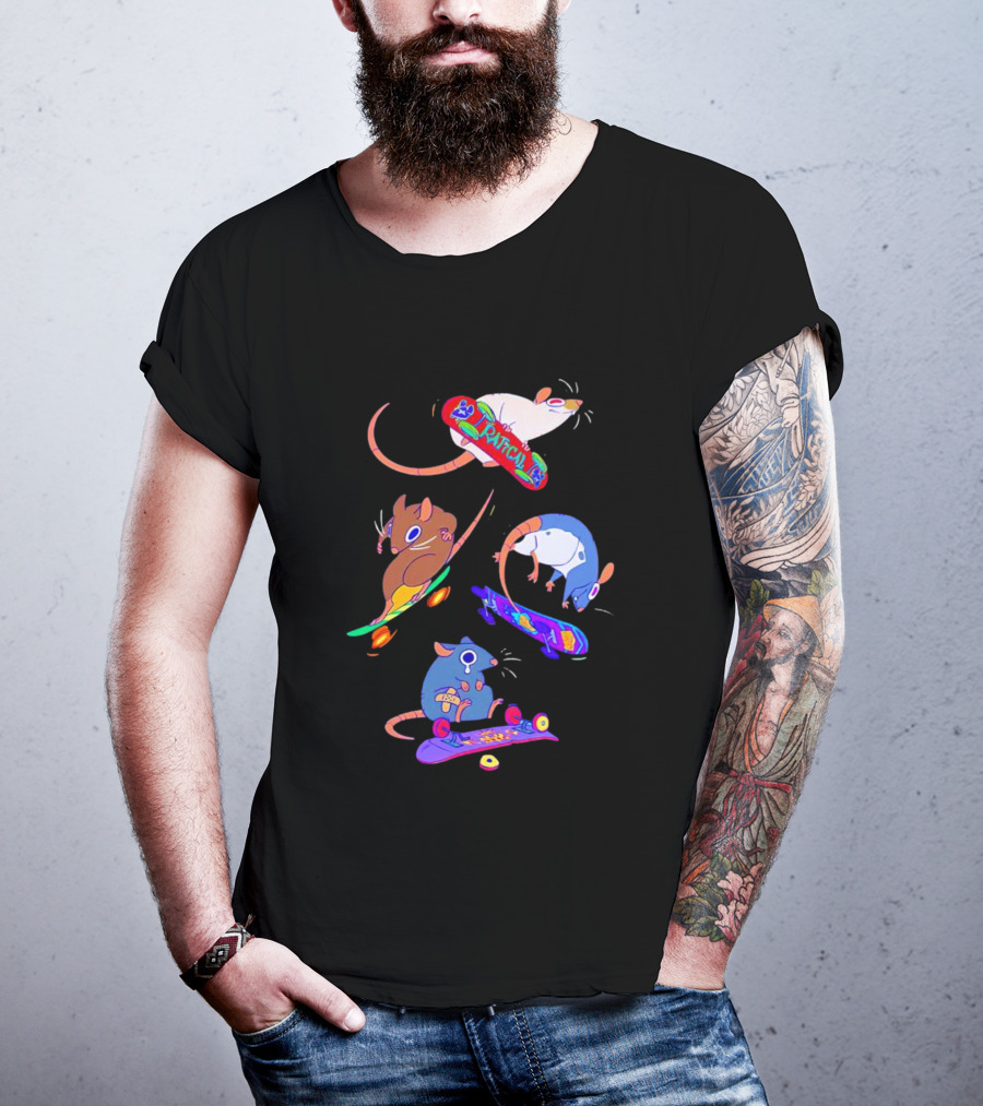 Skateboarding Ratical Rat Colorful Tricks T-Shirt