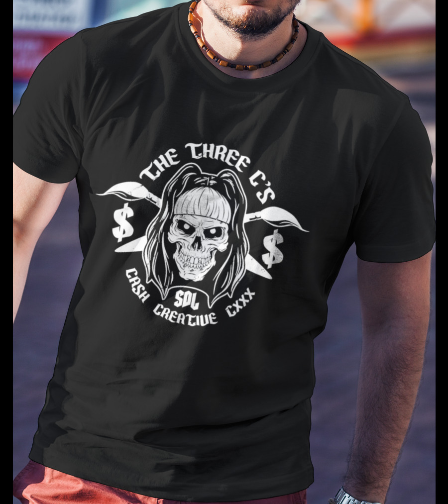 The Sdl Skull Cash Creative CxX Three C’s Dollar Signs T-Shirt