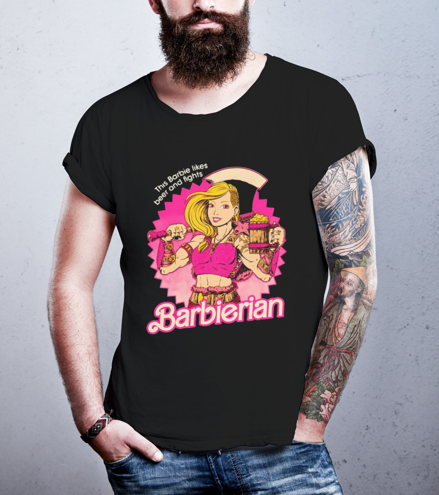 This Barbie Likes Beer And Fights Barbierian Retro Warrior T-Shirt