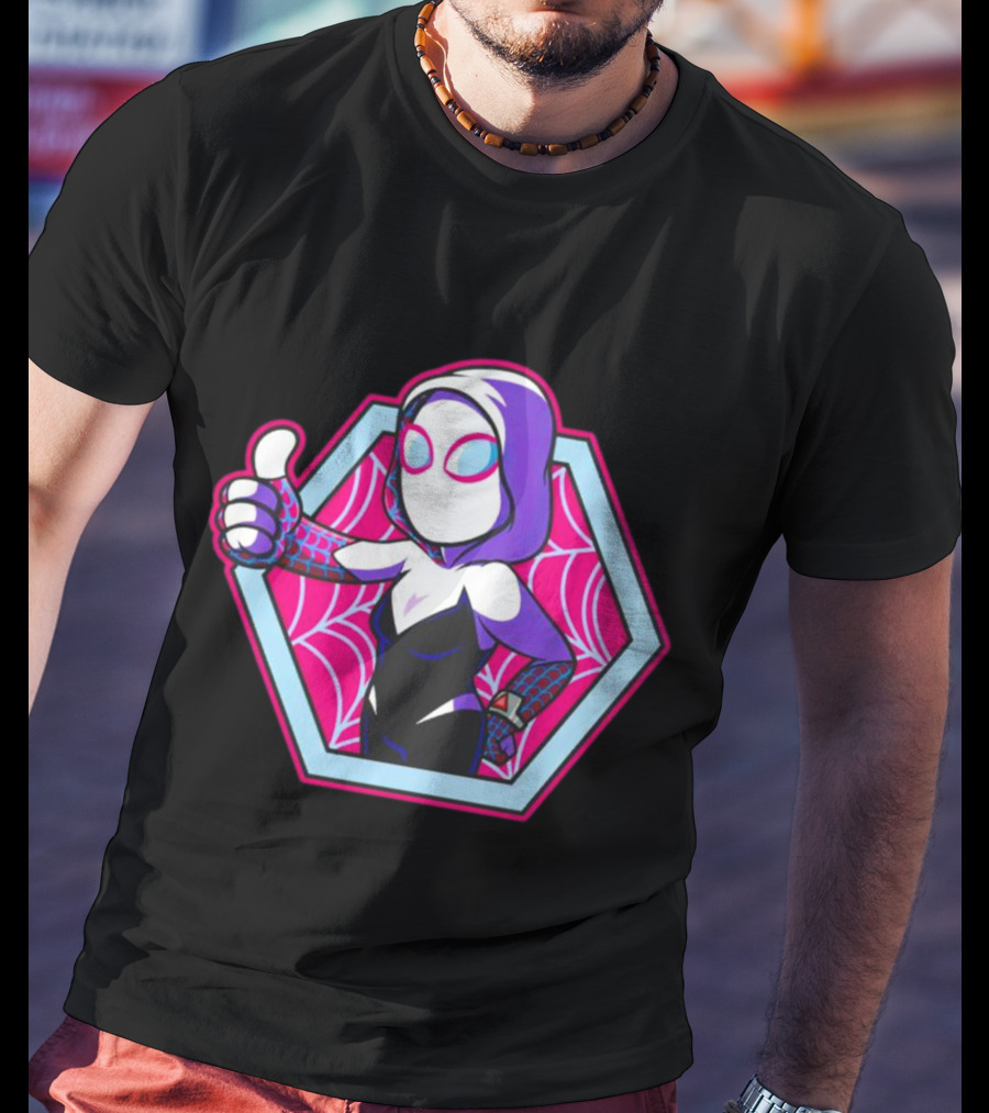 Vault Gwen Thumbs Up Spider-Gwen Hexagon Web Background T-Shirt