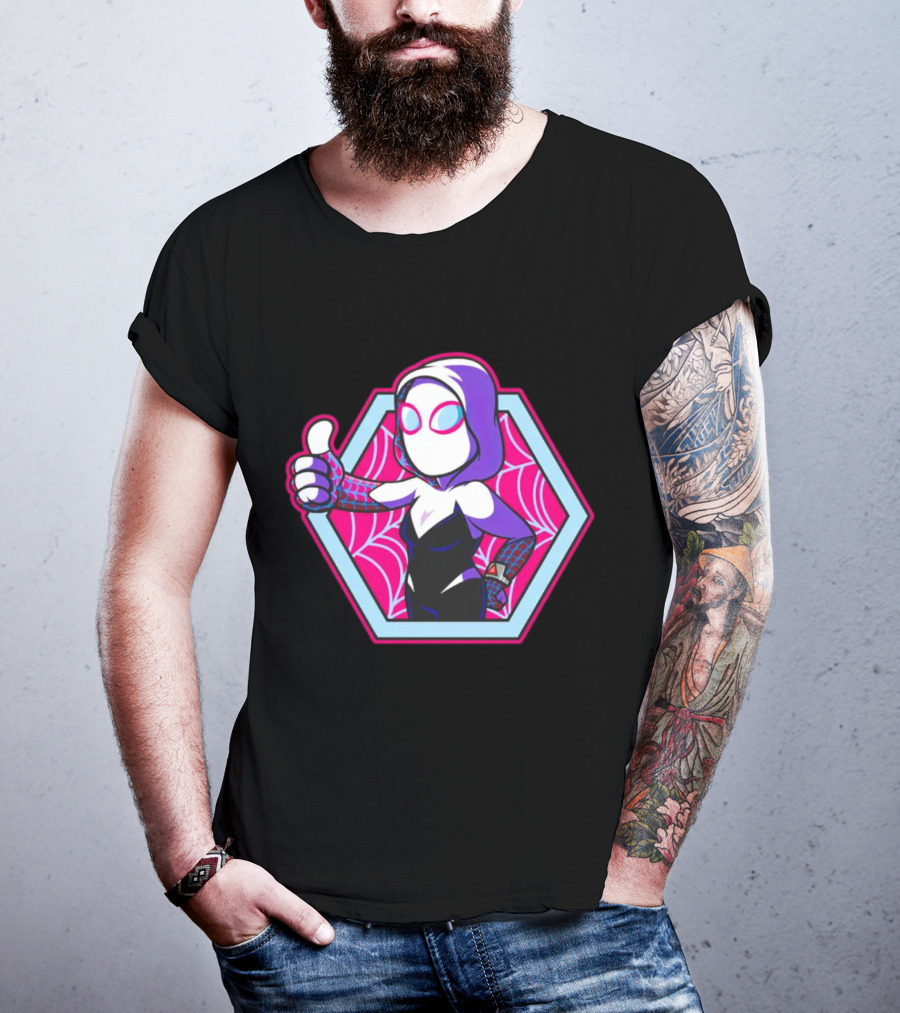 Vault Gwen Thumbs Up Spider-Gwen Hexagon Web Background T-Shirt