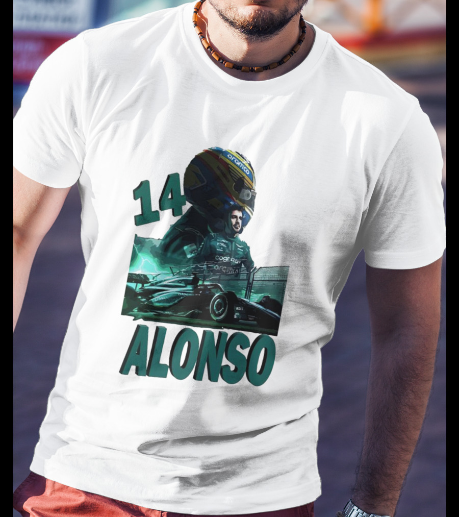 14 Alonso Aramco Racing Helmet And Car T-Shirt