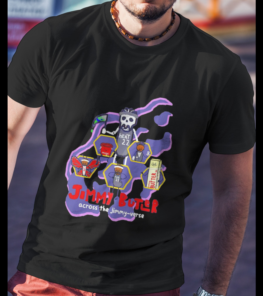 Jimmy Butler Miami Heat 22 Skull Cartoon Across The Jimmy-Verse T-Shirt