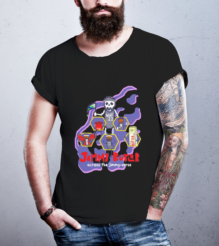 Jimmy Butler Miami Heat 22 Skull Cartoon Across The Jimmy-Verse T-Shirt