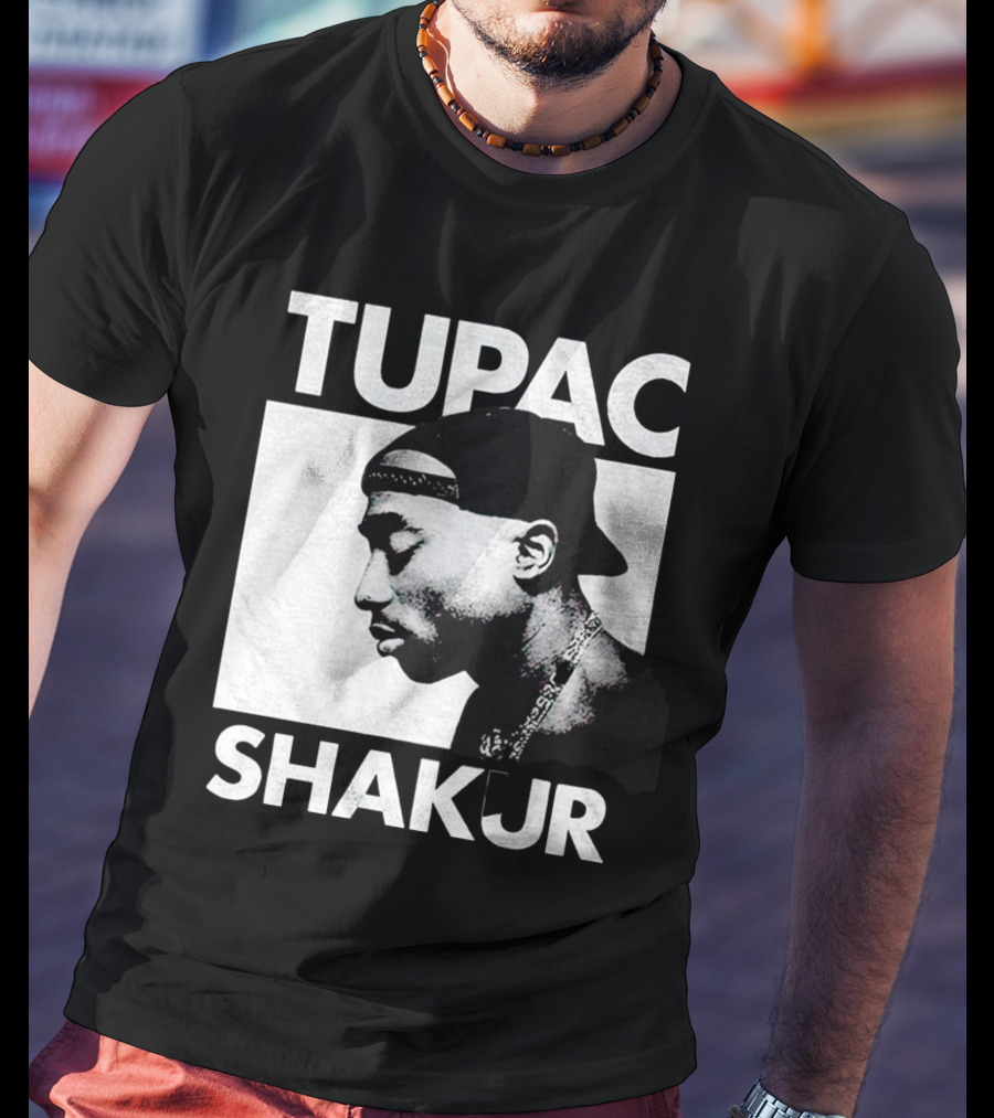 Tupac Shakur Profile Portrait Black T-Shirt
