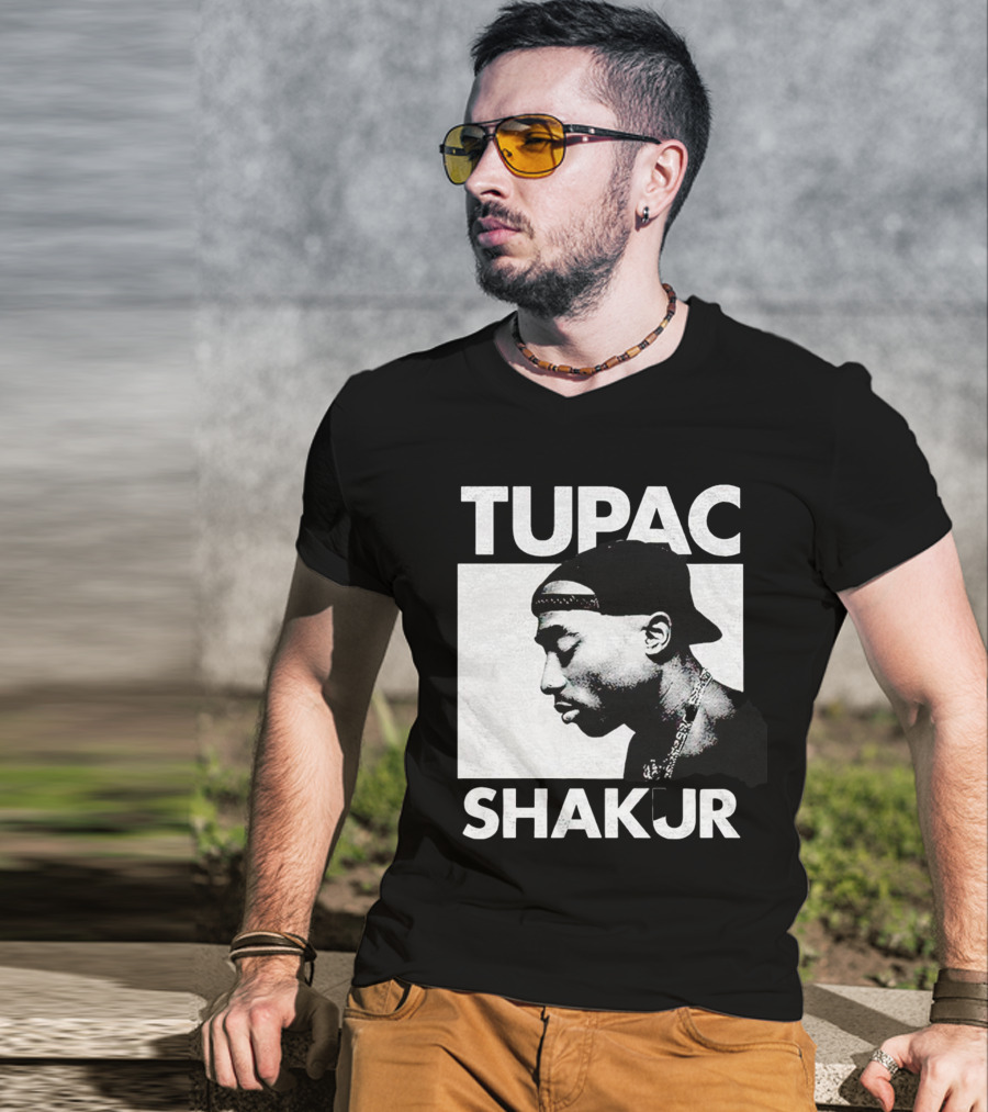 Tupac Shakur Profile Portrait Black T-Shirt