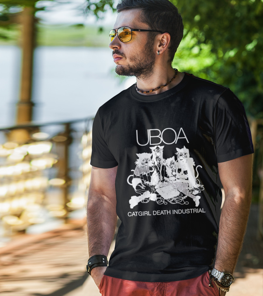 UBOA Catgirl Death Industrial White Text And Figures T-Shirt