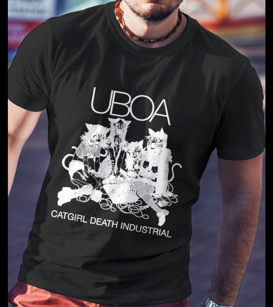 UBOA Catgirl Death Industrial White Text And Figures T-Shirt