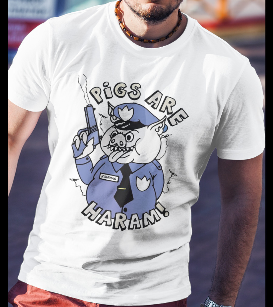 Pigs Are Haram Kominas Smoking Cartoon Police Pig T-Shirt