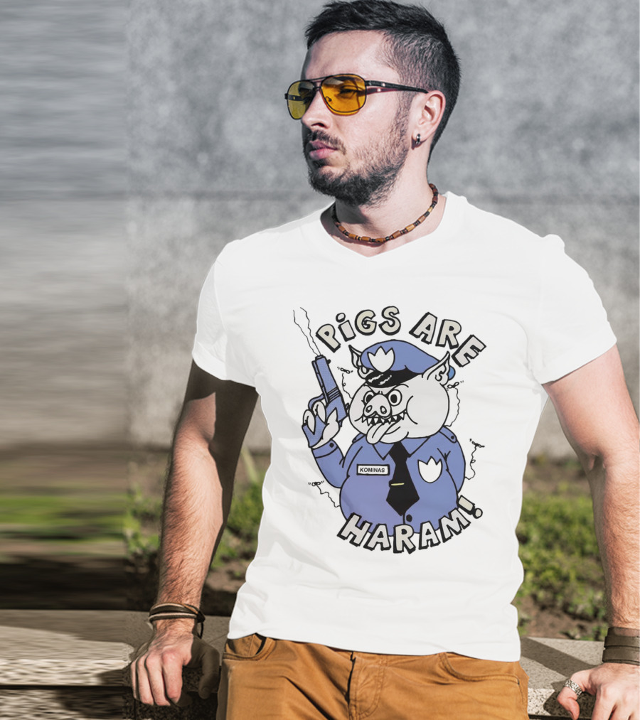 Pigs Are Haram Kominas Smoking Cartoon Police Pig T-Shirt