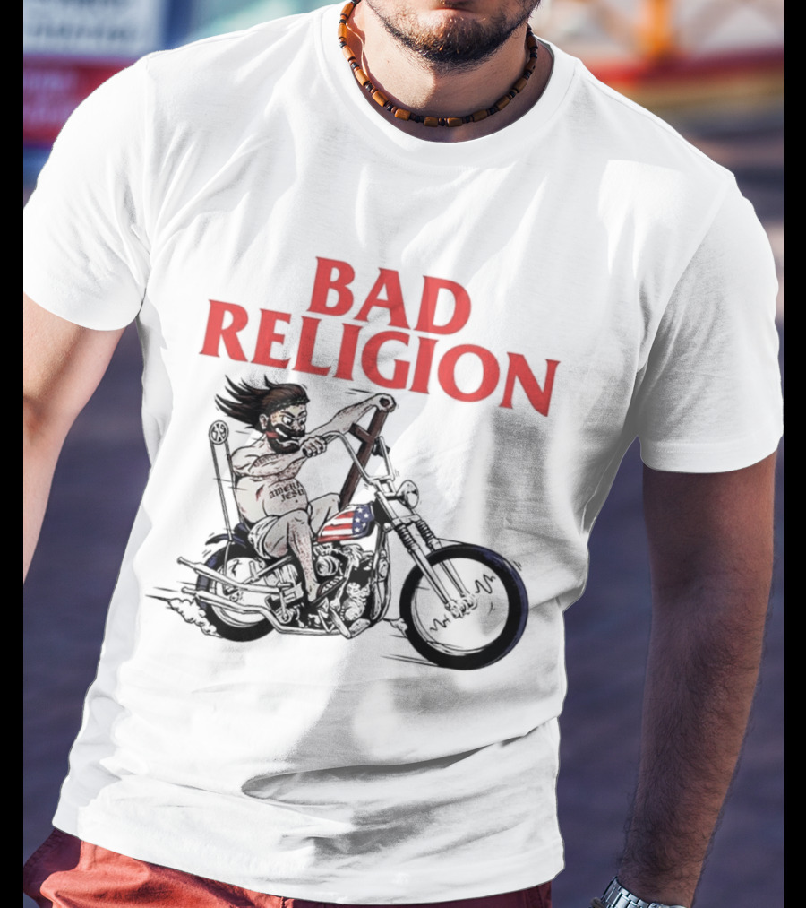 Bad Religion Motorcycle Rider With American Flag Details T-Shirt