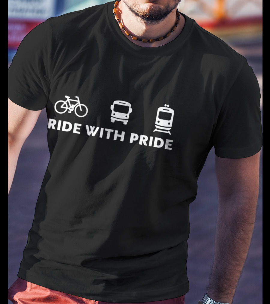 Ride With Pride Bicycle Bus Train Icons T-Shirt