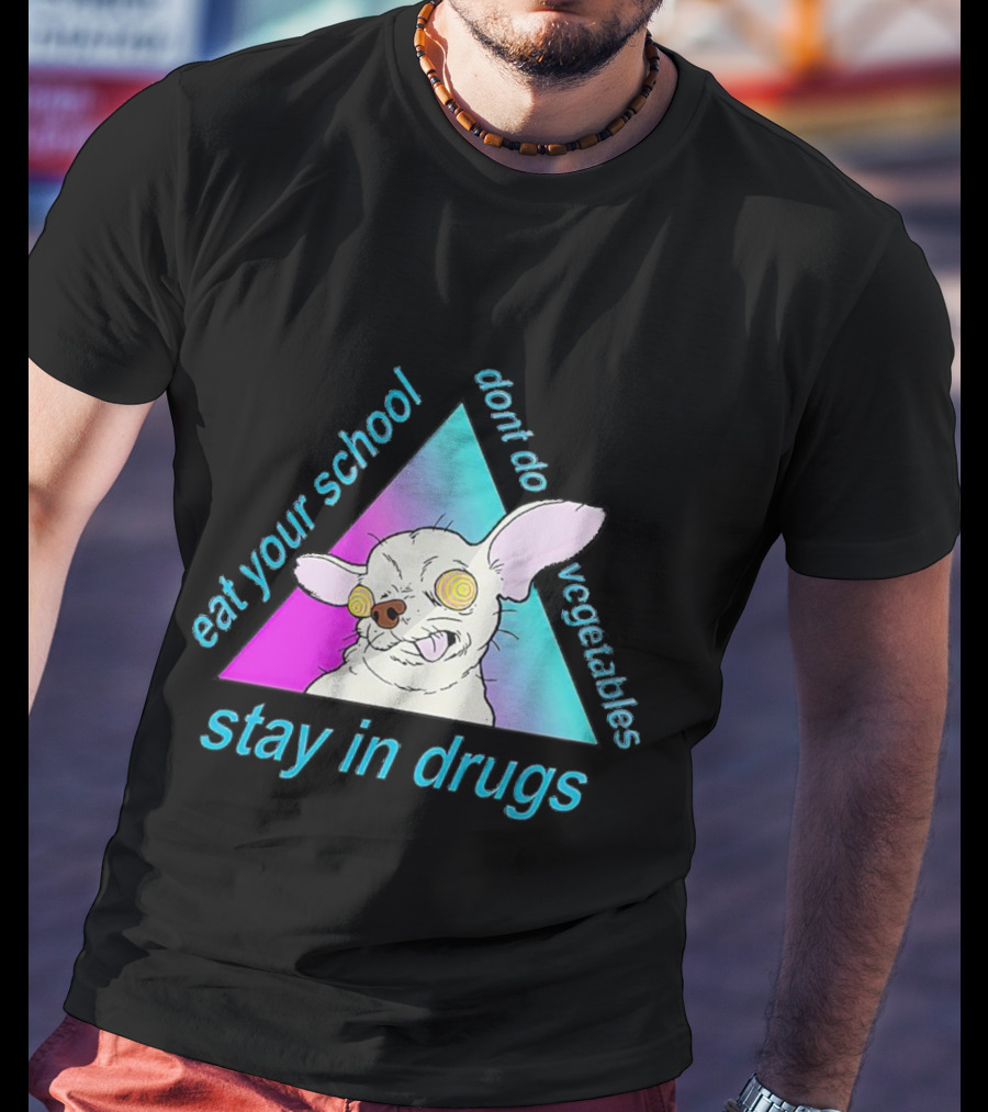 Stay In Drugs Eat Your School Don’t Do Vegetables Trippy Dog Triangle T-Shirt