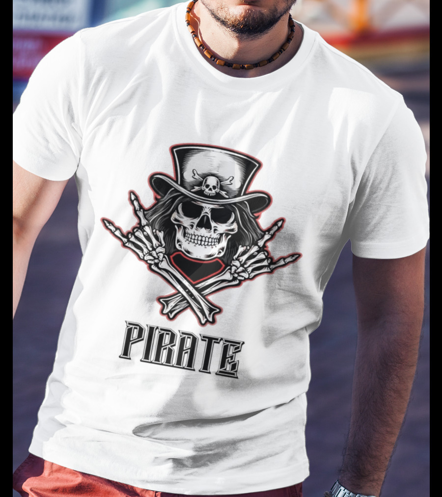 Skull Pirate With Hat And Crossed Bones T-Shirt